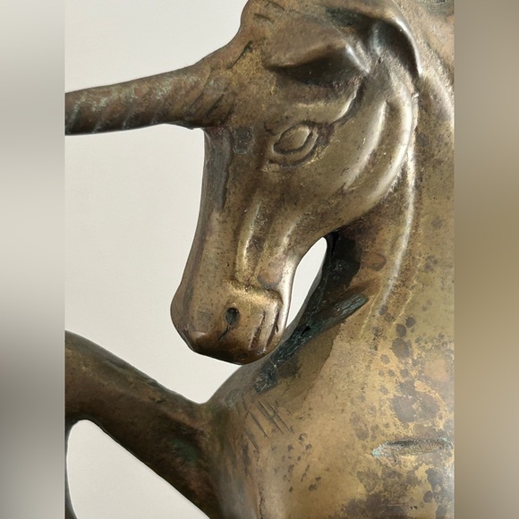 Vintage Solid Brass Unicorn Rearing Figurine/Statue 6.5" Tall by 5.5" Wide - Picture 4 of 10